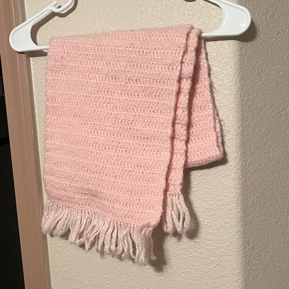 Handmade Pink Knit Scarf with Fringe